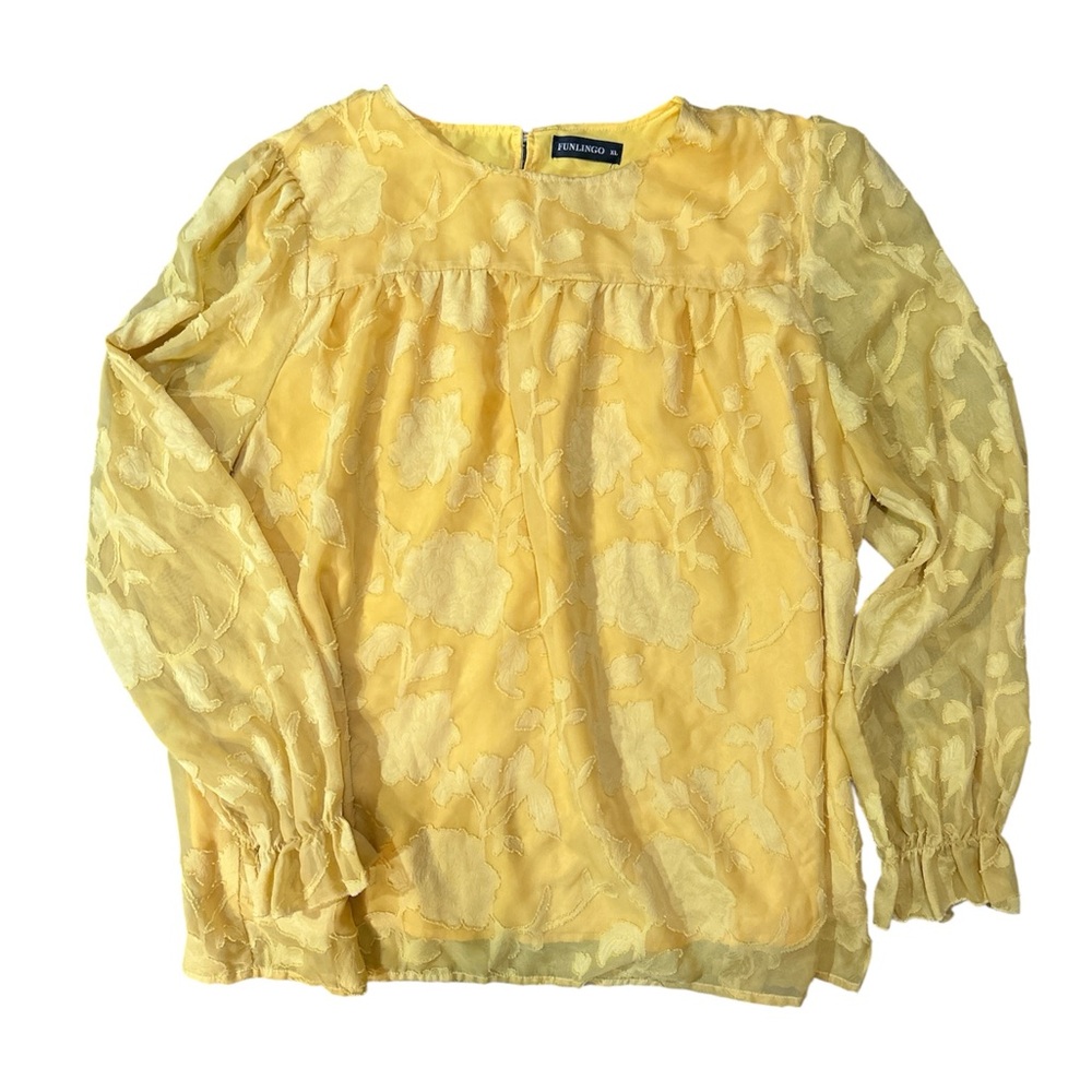 Funlingo Yellow Floral Long Sleeve Blouse size XL